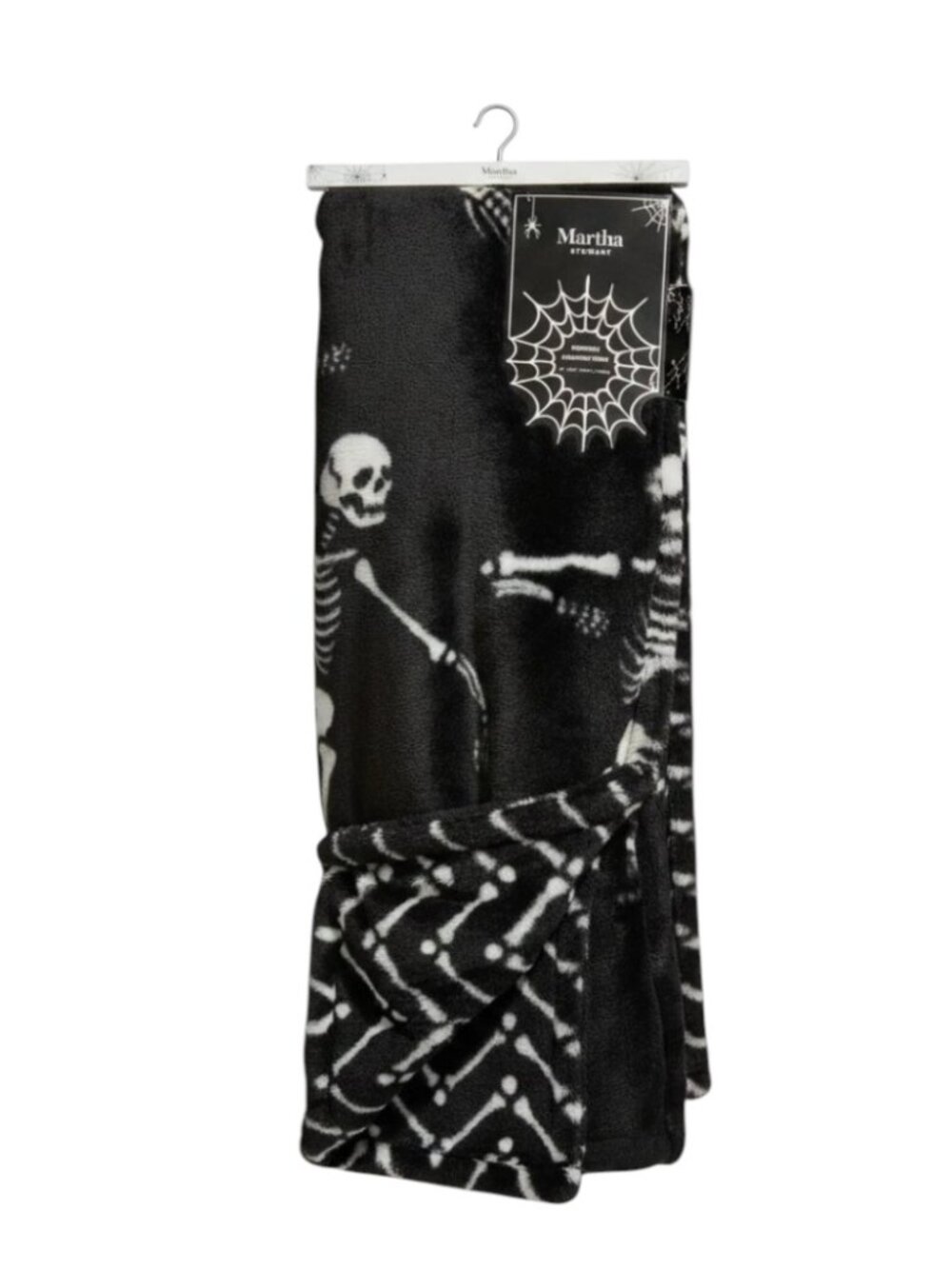 Martha Stewart Reversible Faux Fur Halloween Throw Blanket 50x70 Skeleton Bones